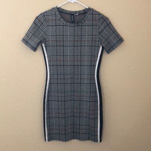 H & M Divided Body Con Mini Dress Black White Red Plaid